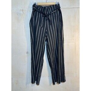 J. Jill Linen Pull On Wide Leg Striped Black Boho Pants Large Stretch Office
